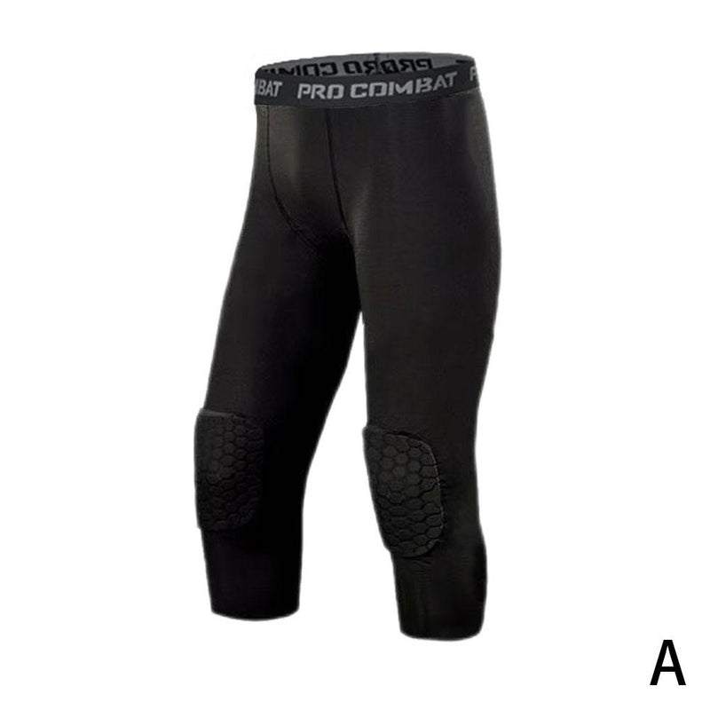 Men's knee-protecting athletic pants, basketball tight-fitting anti-collision pants, 7/8 length professional honeycomb sports leggings, knee sports protection gear, basketball equipment